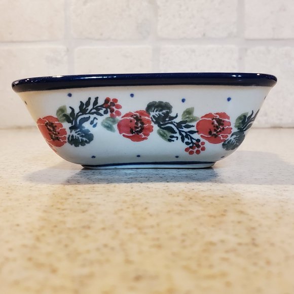 Square Wavy Edge Condiment Bowl Dish Handmade in Poland "Polish Wreath" … - Picture 3 of 6